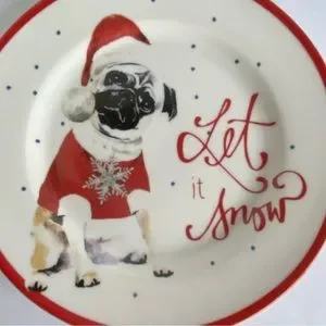 Ciroa Dining Dog Christmas Plates Set Of Appetizers Ceramic